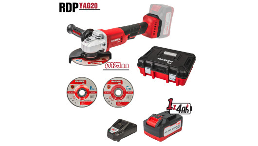 R20 Cordless Angle Grinder Ø125mm 4Ah 2 discs Case RDP-YAG20 image