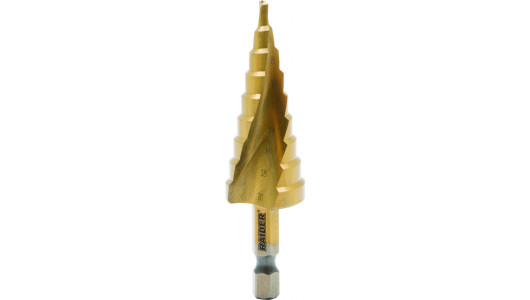 Step Drill Bit Hex Shank 1/4" HSS+TIN spiral flute &Oslash;4-20mm image