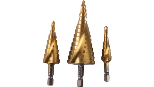 Step Drill Bits Hex Shank 1/4" HSS Ø4-12,4-20,4-32mm Set image