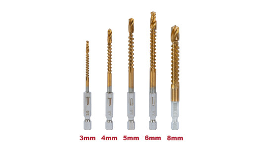 Set 5 burghie tip freza combinata HSS TiN 1/4" HEX &Oslash;3-8mm image