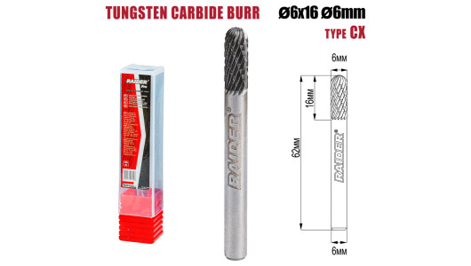 Tungsten Carbide Burr type CX &Oslash;06x16 &oslash;6mm RDP image
