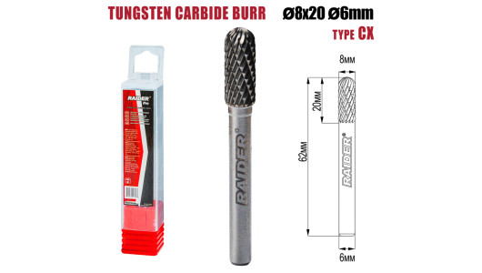 Tungsten Carbide Burr type CX &Oslash;08x20 &oslash;6mm RDP image