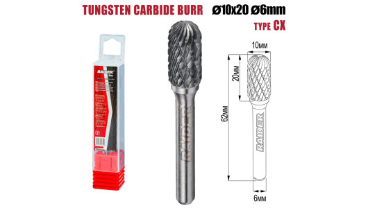 Tungsten Carbide Burr type CX &Oslash;10x20 &oslash;6mm RDP image