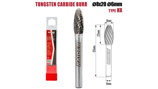 Tungsten Carbide Burr type HX &Oslash;08x20 &oslash;6mm RDP image