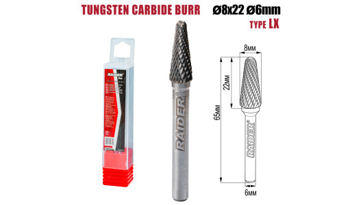 Tungsten Carbide Burr type LX &Oslash;08x22 &oslash;6mm RDP image