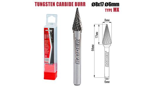 Tungsten Carbide Burr type MX &Oslash;08x17 &oslash;6mm RDP image