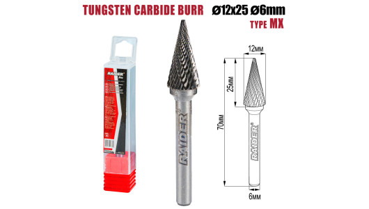 Tungsten Carbide Burr type MX &Oslash;12x25 &oslash;6mm RDP image