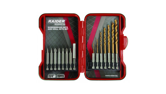 Screwdriver Bits & Drill Bits 1/4" 15 pcs. Set RAIDER image