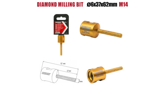 Diamond Special Milling Bit &Oslash;6&times;37&times;62mm&times;M14 image