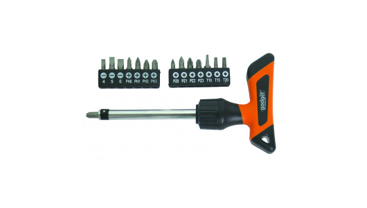 Ratchet screwdr. T handle w. bits, set 16pcs GD image