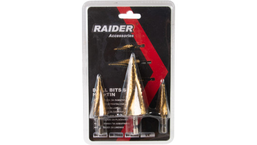 Step Drill Bits Hex Shank 1/4" HSS &Oslash;4-12,4-20,4-32mm Set image