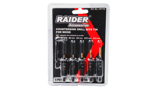 Countersink Drill Bits 1/4" hex 5pcs. &Oslash;5, 6, 8, 10, 12mm Set image