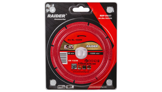 Диск диамантен DRY 115x22.2mm 15mm тънък RAIDER PRO RDP-DD27 image