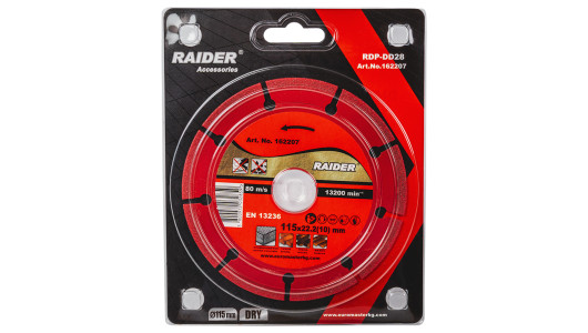 Диск диамантен DRY 115x22.2mm 10mm RAIDER PRO RDP-DD28 image