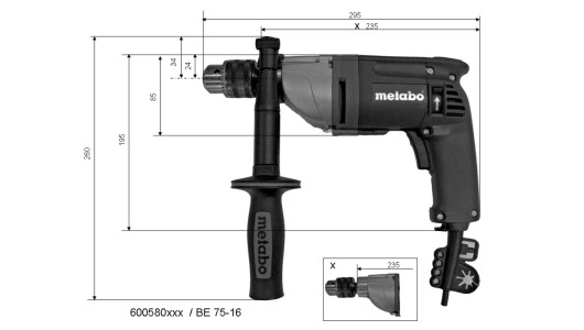 Бормашина 750W 75Nm METABO BE 75-16 ZKBF image