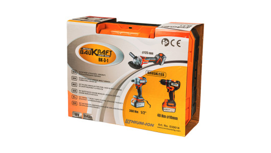 Set polizor, cheie, masina de gaurit 18V 2x4Ah cutie BK-3-1 image